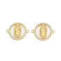 Латунные подвески, с микро проложить кубического циркония, раковины и прыжковые кольца, плоские круглые с Девой Марией, прозрачные