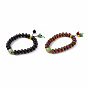 Ebony Wood Bead Stretch Bracelet, Lotus Seedpod Charms Lucky Bracelet for Women