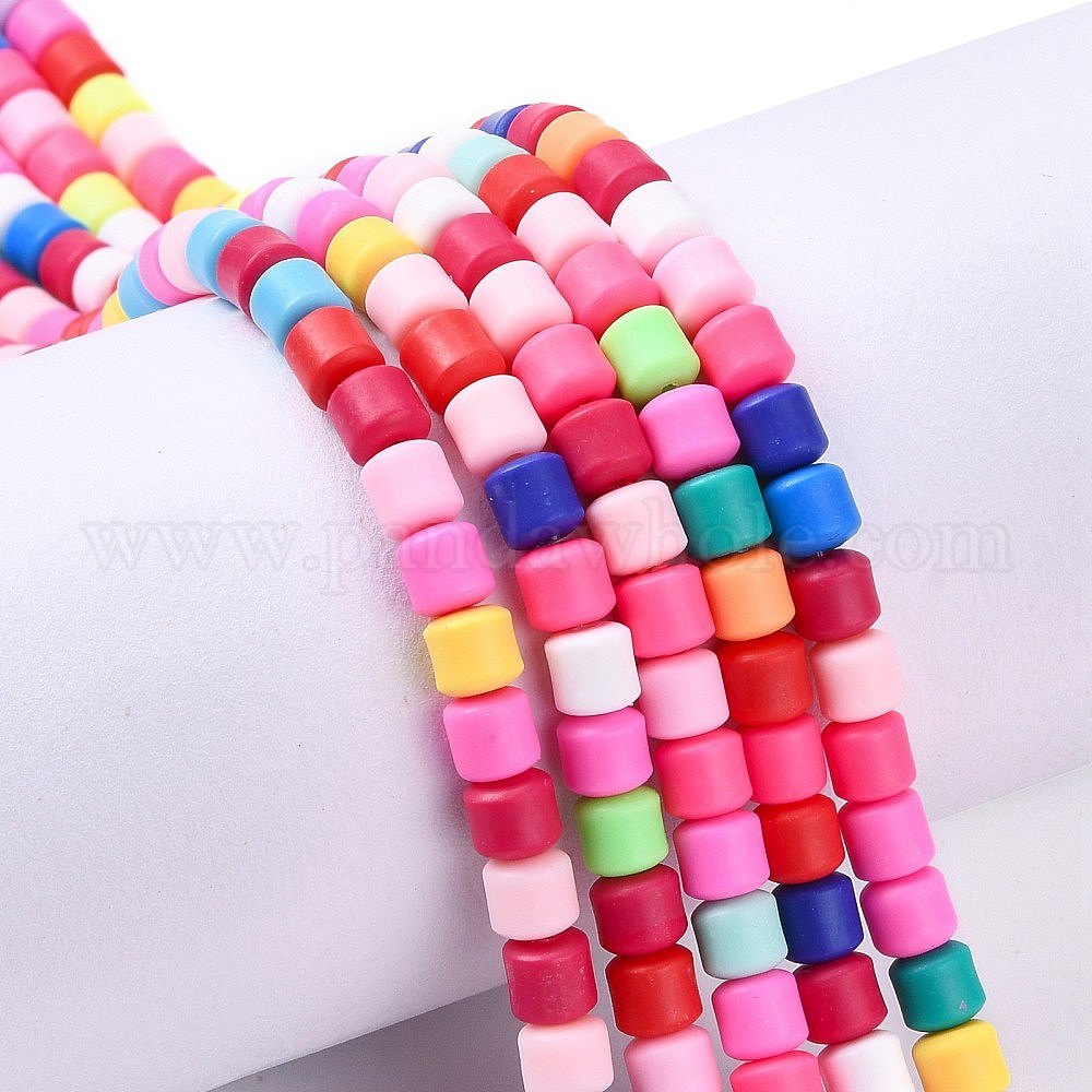 China Factory Handmade Polymer Clay Bead Strands, Column 6.5x6mm, Hole:  1.2mm, about 61pcs/strand, 15.75 inch(40cm) in bulk online 