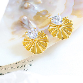 Peach heart zircon gold and silver leaf tassel earrings copper material jewelry earrings autumn girls