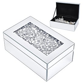 Crushed Diamond Mirrored Jewelry Storage Cases, MDF Boxes for Trinkets, Rectangle