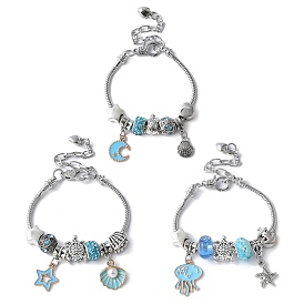 3 шт. 3 стили набор европейских бусин с подвесками в морском стиле для женщин, с подвесками из сплава в тибетском стиле и смолой