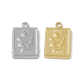 Vacuum Plating 201 Stainless Steel Pendants, Rectangle with Snake Charm