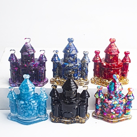 Resin Castle Display Decoration, with Gemstone Chips inside Statues for Home Office Decorations