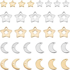 80 шт 8 стиль 304/201 подвески из нержавеющей стали, звезда и луна