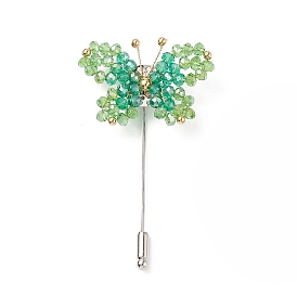 Glass Braided Bead Butterfly Lapel Pin, Brass Safety Pin Brooch for Suit Tuxedo Corsage Accessories