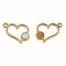 304 Stainless Steel Pendants, with White Shell, Heart