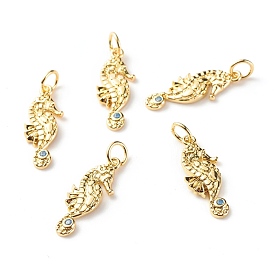 Brass Micro Pave Light Blue Cubic Zirconia Pendants, Cadmium Free & Lead Free, Sea Horse