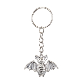 Bat Alloy Pendant Keychain, Halloween Theme, with Iron Split Key Rings