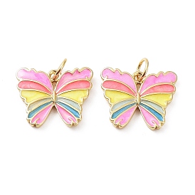Rack Plating Brass Enamel Charms, with Jump Ring, Lead Free & Cadmium Free, Long-Lasting Plated, Butterfly Charm