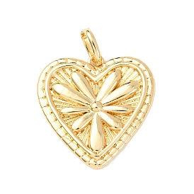 Латунные подвески, Сердце со цветками , стойки покрытие, долговечный, без свинца и без кадмия, с целью перехода в кольце