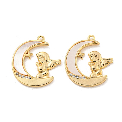 Покрытие стойки латунь микропаве прозрачные подвески из кубического циркония, без кадмия, без никеля и без свинца, с оболочкой, ракушка Мум с ангелом