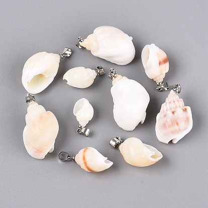 Brass & Natural Spiral Shell Pendants, Conch Charms, PapayaWhip