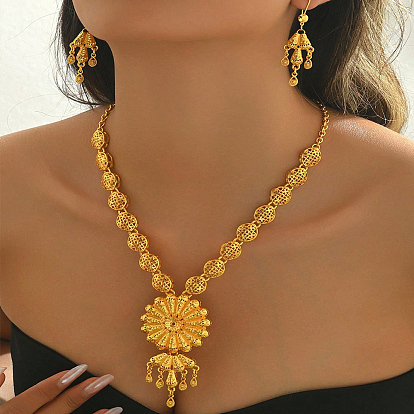 Элегантные модные цветочные латунные ожерелья и серьги для женщин