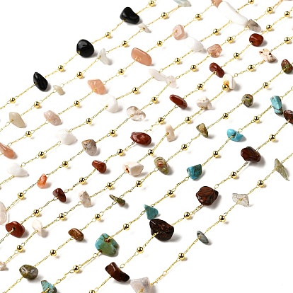 Цепочки из натуральных и синтетических драгоценных камней ручной работы с бусинами, пайки, с реечной обшивкой латунными выводами, долговечный, без свинца и без кадмия, с катушкой, реальный 18 k позолоченный