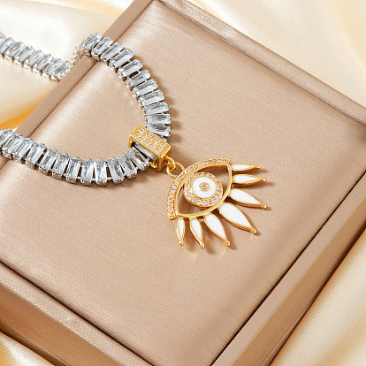 Латунный глаз подвеска с белой эмалью прозрачный кубический цирконий теннисные ожерелья, идеально подходит для вечеринок