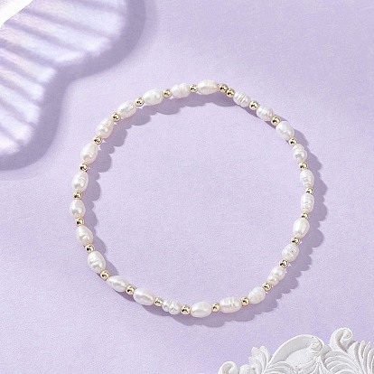 Браслеты из натуральных пресноводных бусин искусственного жемчуга для женщин, рис, с гальваническим покрытием из немагнитного синтетического гематита