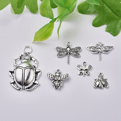 Insect Theme, Tibetan Style Alloy Pendants, Dragonfly, Beetle, Dragonfly, Bee, Ladybug, Butterfly with Word Create for You