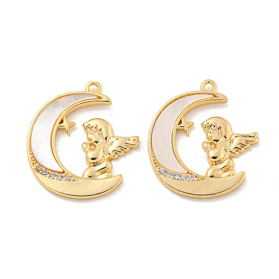 Покрытие стойки латунь микропаве прозрачные подвески из кубического циркония, без кадмия, без никеля и без свинца, с оболочкой, ракушка Мум с ангелом