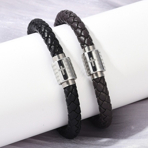 Плетеные браслеты из микрофибры, 304 колонна из нержавеющей стали с крестообразными браслетами для женщин и мужчин, с штык застежками