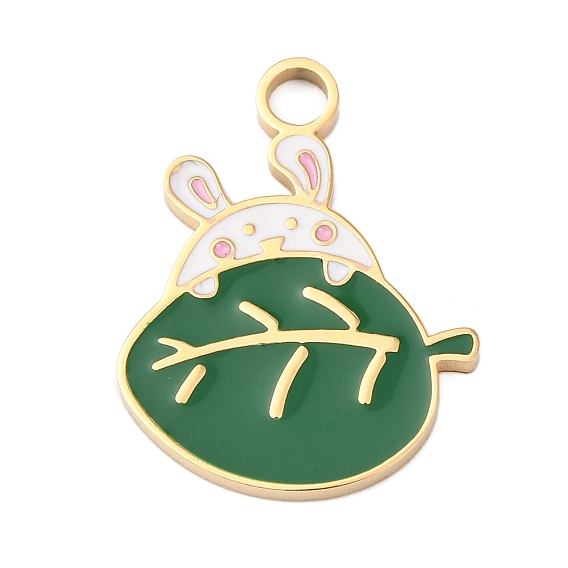 304 подвески из нержавеющей стали, кролик с подвесками-листочками, с эмалью