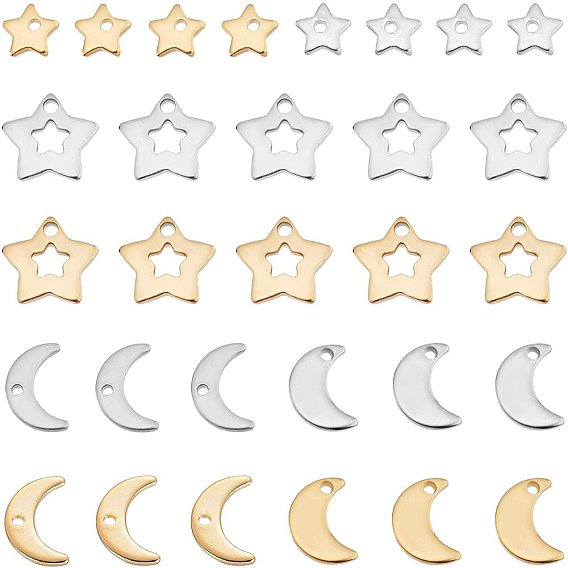 80 шт 8 стиль 304/201 подвески из нержавеющей стали, звезда и луна