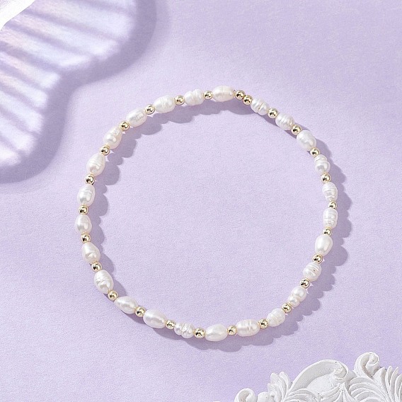 Браслеты из натуральных пресноводных бусин искусственного жемчуга для женщин, рис, с гальваническим покрытием из немагнитного синтетического гематита