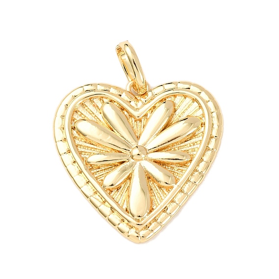 Латунные подвески, Сердце со цветками , стойки покрытие, долговечный, без свинца и без кадмия, с целью перехода в кольце