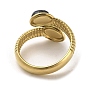 Natural Mixed Gemstone Snake Open Cuff Ring, Golden 304 Stainless Steel Finger Ring