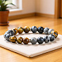 8 Bracelets extensibles ronds unisexes en œil de tigre naturel et larvikite.