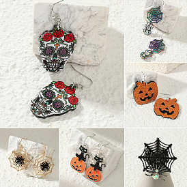 Exaggerated Spider Skeleton Earrings - Creative Funny Ghost Bat Ear Pendant Ear Jewelry.