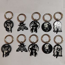 Printed Acrylic Pendants, with Zinc Alloy Spring Gate Rings, for Shoe Charm Decoration Accessories, Hecate/Moth/Snake