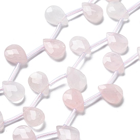 Natural Rose Quartz Beads Strands, Faceted, Teardrop, with Tube Beads, Top Drilled