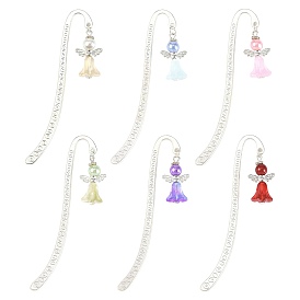 6 signets en alliage pcs, ange, avec des pendentifs en perles de verre
