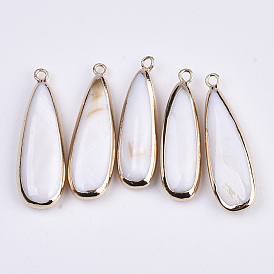 Natural Freshwater Shell Pendants, with Golden Plated Brass Open Back Settings, Teardrop