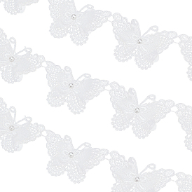 Cinta de borde de encaje de mariposa, Con perlas de imitación de plástico., para la decoración de bricolaje bordado de ropa