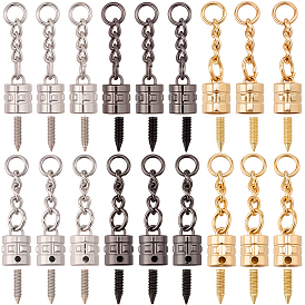 30 Sets 3 Colors Alloy Cord Ends, Column, with Jump Ring and Screw