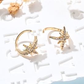 Серьги-каффы из латуни с прозрачным кубическим цирконием, звезда