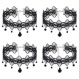 4 шт. ожерелья-чокеры из кружева с кисточками и цветами из смолы в готическом стиле