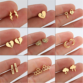 18K Gold Puzzle Heart Broken Key Lock Earrings - Geometric, Minimalist, Moon, Molecule.