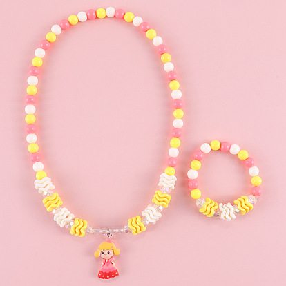 Cute Pink Angel Princess Acrylic Beaded Jewelry Set for Kids