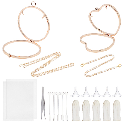 Purse Making Kits, with Iron Curb Chain Bag Handles, Plastic Bag & Funnel Hopper & Round Stirring Rod, Alloy Bag Accessories, Latex Finger Cots, 304 Stainless Steel Beading Tweezers