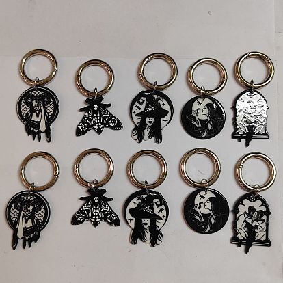 Printed Acrylic Pendants, with Zinc Alloy Spring Gate Rings, for Shoe Charm Decoration Accessories, Hecate/Moth/Snake