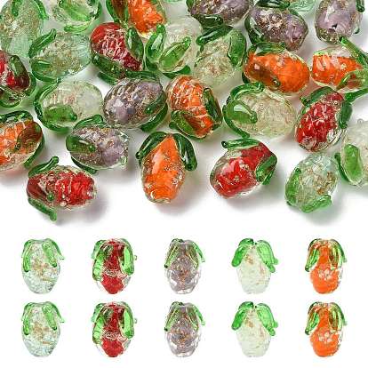 30шт. 5 цвета, бусины из стекла ручной работы с золотой фольгой, изготовленные методом лэмпворк, ананас