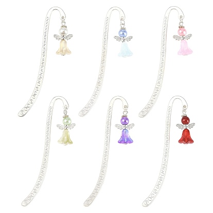 6 signets en alliage pcs, ange, avec des pendentifs en perles de verre