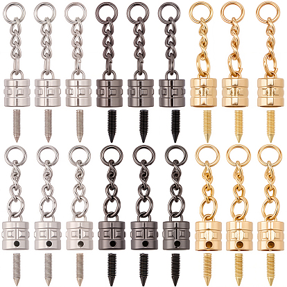 30 Sets 3 Colors Alloy Cord Ends, Column, with Jump Ring and Screw