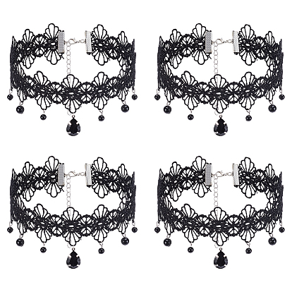 4 шт. ожерелья-чокеры из кружева с кисточками и цветами из смолы в готическом стиле