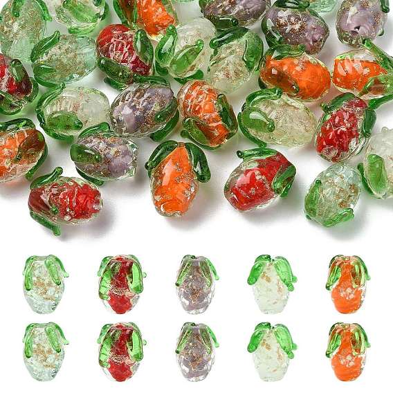 30шт. 5 цвета, бусины из стекла ручной работы с золотой фольгой, изготовленные методом лэмпворк, ананас