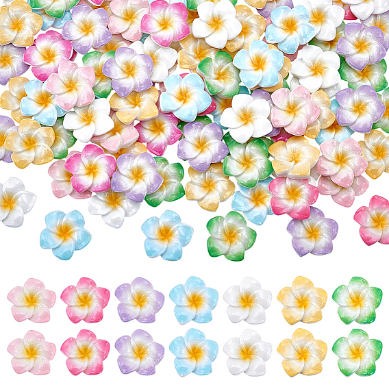 105шт. 7 цвета, непрозрачные смоляные кабошоны в виде цветков плюмерии