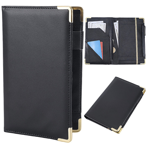 PU Leather Server Book with Pocket, with Alloy Findings, Rectangle